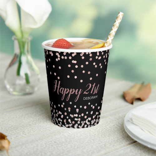 Rose Gold Silver Confetti 21st Birthday Party Paper Cups