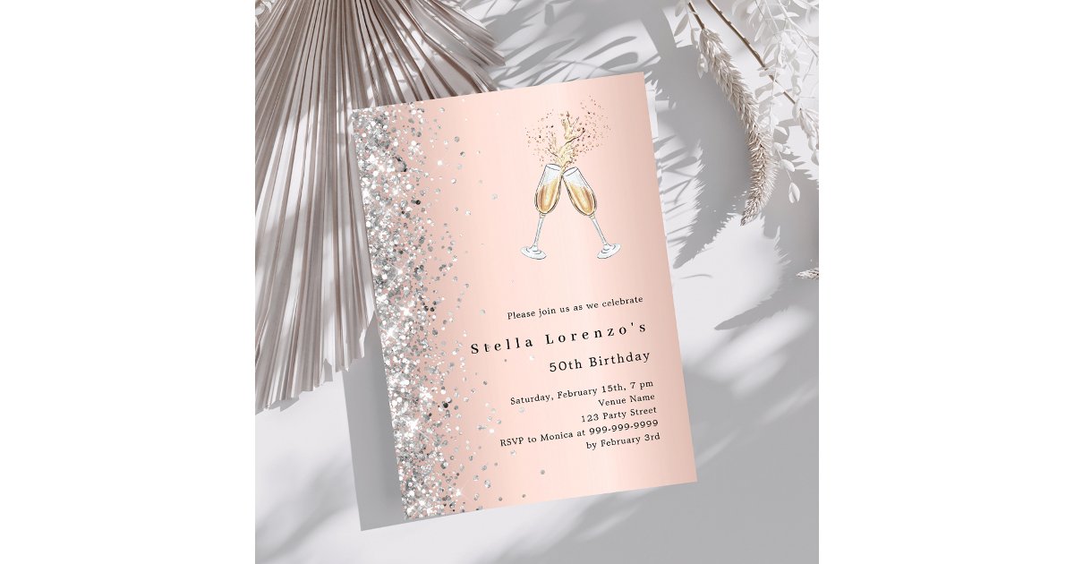 Rose gold silver confetti cheers birthday invitation | Zazzle