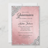 Rose Gold Silver Diamond Sparkle Gown Quinceanera Invitation (Back)
