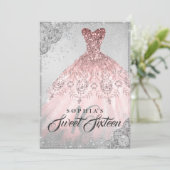 Rose Gold Silver Diamond Sparkle Gown Sweet 16 Invitation (Standing Front)
