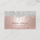 Rose Gold Silver Drips Hair Stylist Salon SPA Business Card (Front)