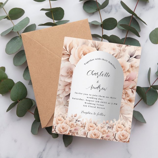 Rose gold silver floral arch wedding invitation (Creator Uploaded)