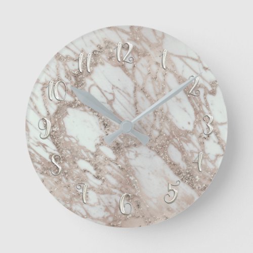 Rose Gold Silver Glam Marble Modern Personalized Round Clock