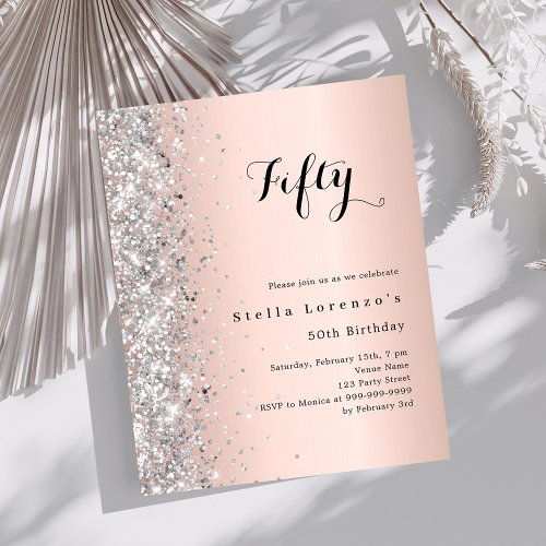 Rose gold silver glitter birthday invitation