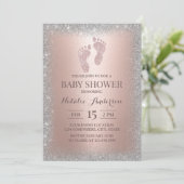 Rose Gold Silver Glitter Boy Girl Baby Shower Invitation (Standing Front)