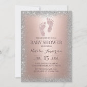 Rose Gold Silver Glitter Boy Girl Baby Shower Invitation (Front)