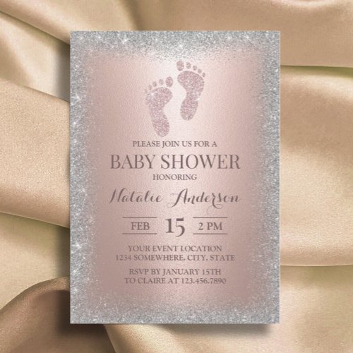Rose Gold Silver Glitter Boy Girl Baby Shower Invitation