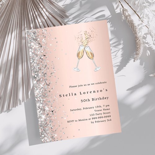 Rose gold silver glitter cheers luxury birthday invitation