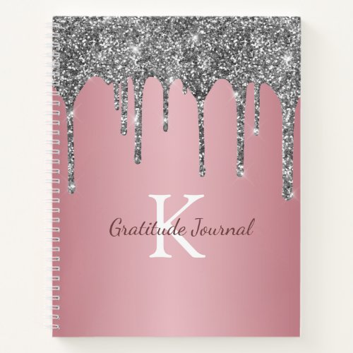 Rose Gold Silver Glitter Drip Gratitude Journal