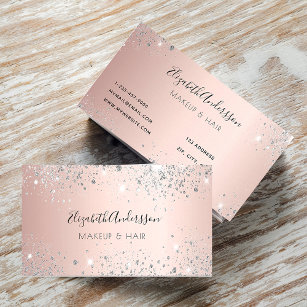 Rose gold silver glitter dust metal makeup hair business card