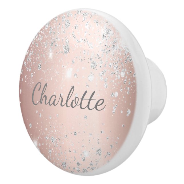 Rose gold silver glitter dust monogram girly ceramic knob (Right)