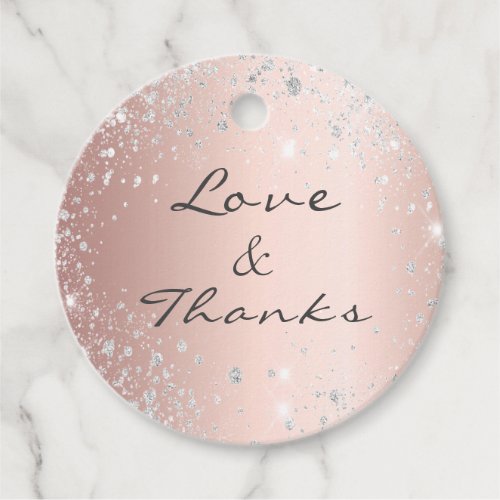 Rose gold silver glitter dust monogram thank you favor tags