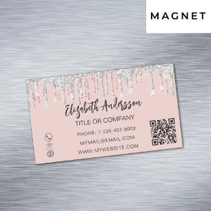 Rose gold silver glitter elegant QR code Business Card Magnet