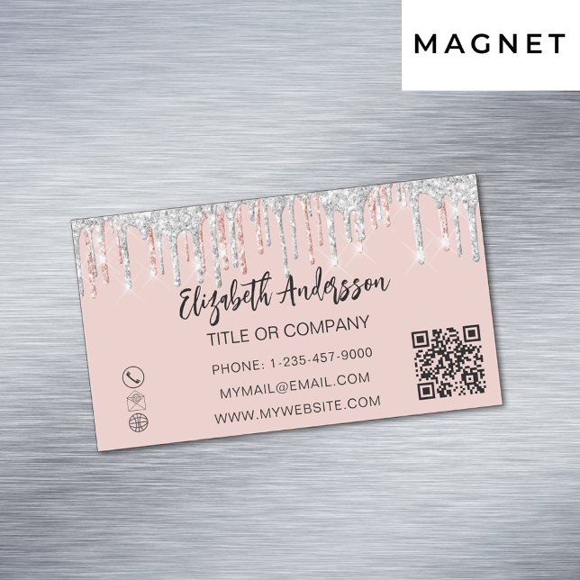 Rose gold silver glitter elegant QR code Business Card Magnet (Creator Uploaded)