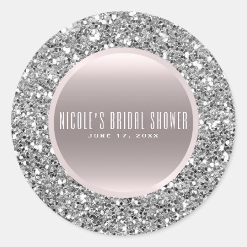 Rose Gold  Silver Glitter Elegant Wedding Favor Classic Round Sticker