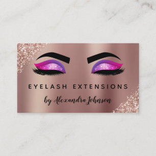 Rose Gold Silver Glitter Eyelash Extensions Business Card