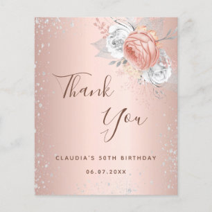 Rose gold silver glitter floral thank you note flyer