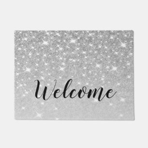Rose Gold Silver Glitter Girly Gray Doormat