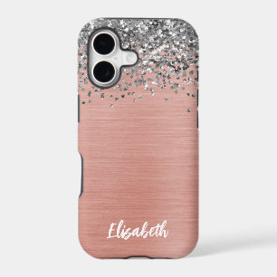 Rose Gold Silver Glitter Girly Monogram Name iPhone 17 Case