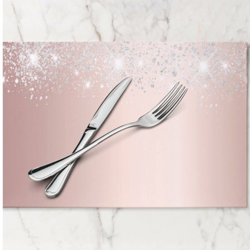 Rose gold silver glitter girly paper placemat