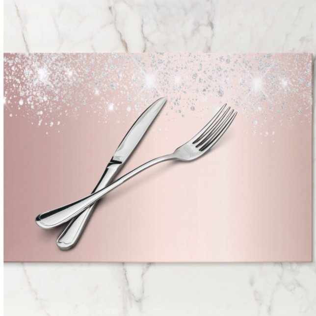 Rose gold silver glitter girly paper placemat (Creator Uploaded)