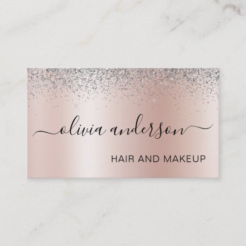 Rose Gold Silver Glitter Hair Makeup Salon Business Card