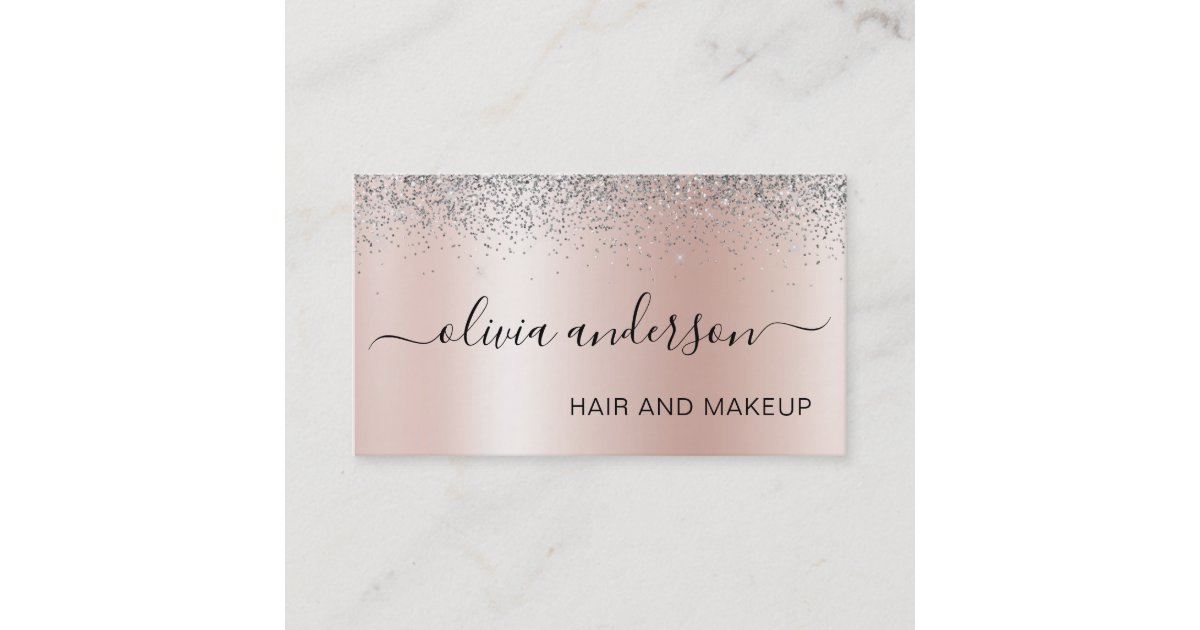 Rose Gold Silver Glitter Hair Makeup Salon Business Card | Zazzle