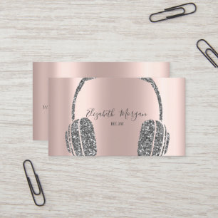 Rose Gold Silver Glitter Headphone DJ  Business Card