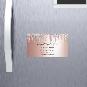 Rose gold silver glitter metallic elegant modern business card magnet