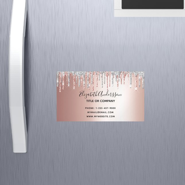 Rose gold silver glitter metallic elegant modern business card magnet (Creator Uploaded)