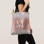Rose Gold Silver Glitter Metallic Monogram Script  Tote Bag<br><div class="desc">Blush Pink Rose Gold Silver Gray Glitter Sparkle Brushed Metal Girly Script Monogram Tote Bag</div>