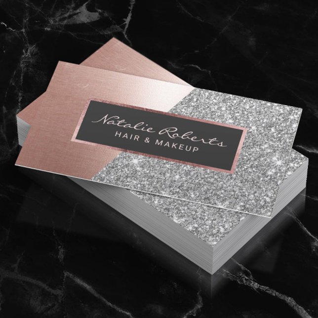 Rose Gold Silver Glitter Modern Beauty Salon Spa Business Card (Creator Uploaded)