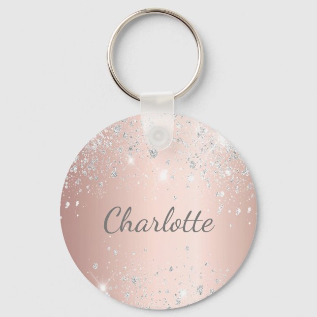 Rose gold silver glitter monogram initials keychain (Front)