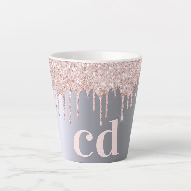 Rose gold silver glitter monogram initials latte mug (Front)