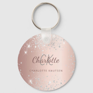 Rose gold silver glitter monogram name keychain