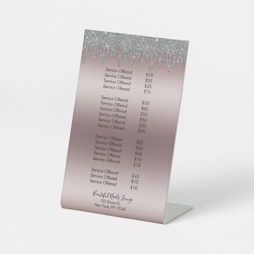 Rose Gold Silver Glitter Nail Salon Price List Pedestal Sign