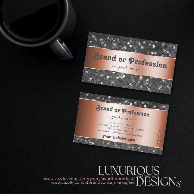 Rose Gold Silver Glitter Sparkle Stars Elegance Business Card (Creator Uploaded)