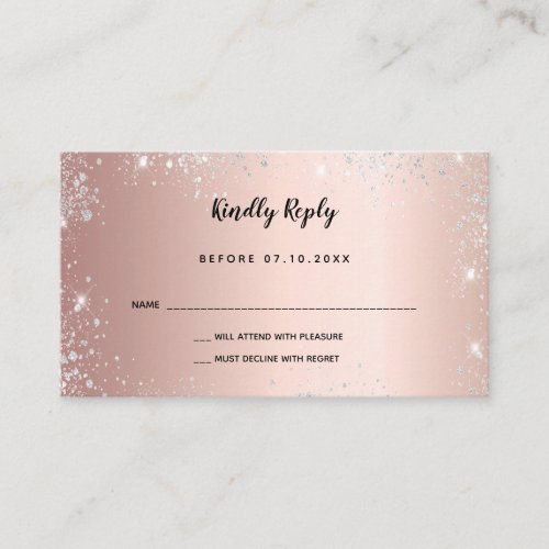 Rose gold silver glitter wedding RSVP Enclosure Card