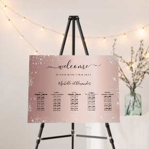 Rose gold silver glitter wedding seating chart foam board