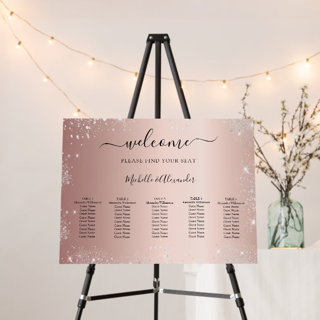 Rose gold silver glitter wedding seating chart foam board (In Situ (Stand))
