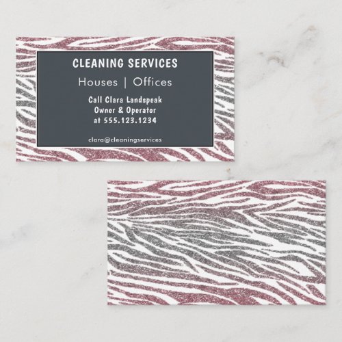 Rose Gold & Silver Glitter Zebra Cleaning  Business Card