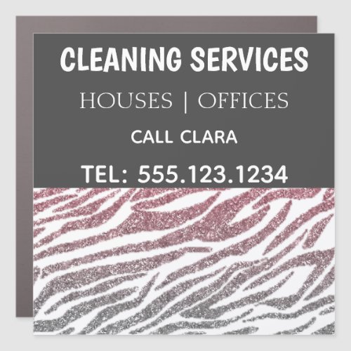 Rose Gold & Silver Glitter Zebra Cleaning Car Magnet