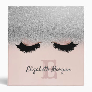 Rose Gold Silver Glittery Bokeh faux Lashes 3 Ring Binder