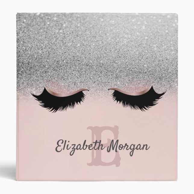 Rose Gold Silver  Glittery Bokeh faux Lashes 3 Ring Binder (Front)