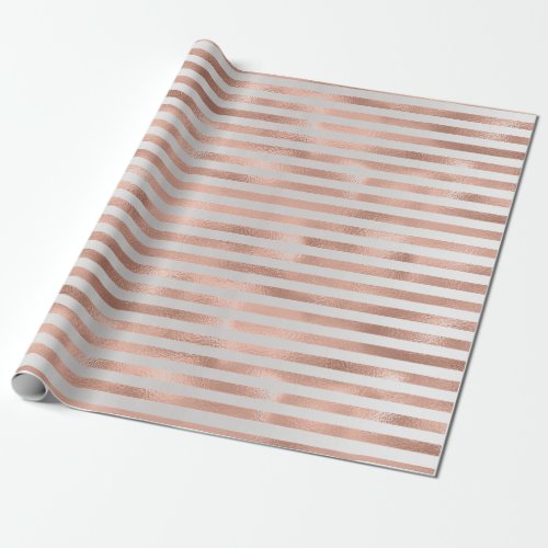 Ros Gold Silver Gray Stripes Lines  Metal Copper Wrapping Paper