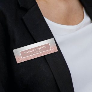 Rose Gold & Silver Makeup Artist Hair Salon Modern Name Tag