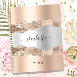 Rose gold silver metal agate marble name 2024 planner<br><div class="desc">Rose gold and faux silver metal and agate,  marble stone print as background.  Personalize and add your name. The name is written with a modern hand lettered style script.</div>