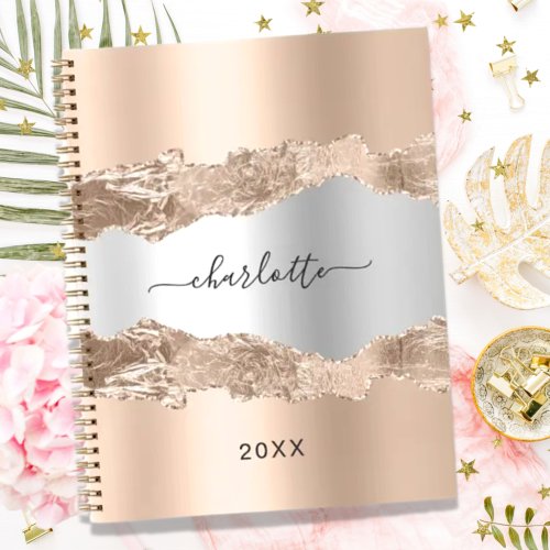 Rose gold silver metal agate marble name 2024 planner