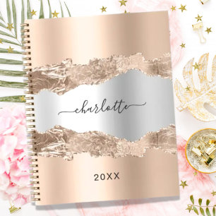 Rose gold silver metal agate marble name 2026 planner
