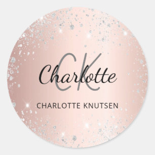 Rose gold silver monogram name classic round sticker